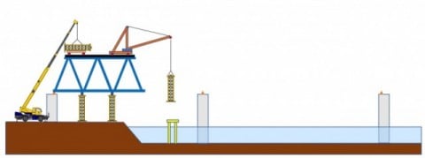 水上部桁架設・ベント組み立て